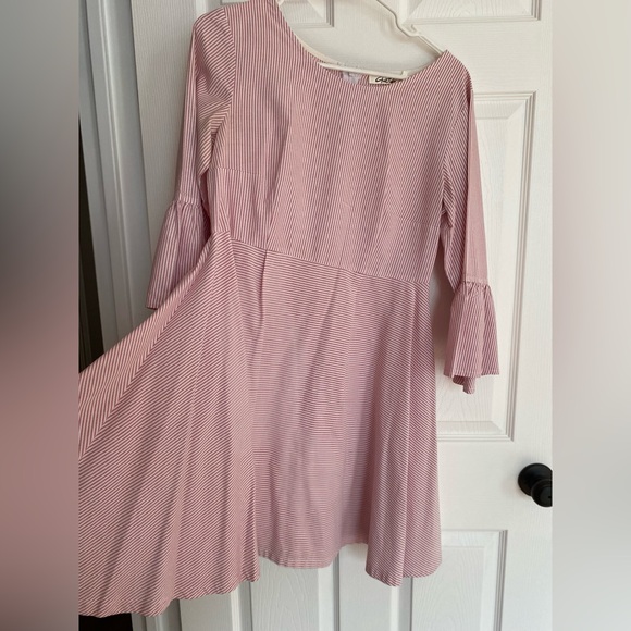 Like new pink and white striped belle sleeved midi country dress - Picture 2 of 8